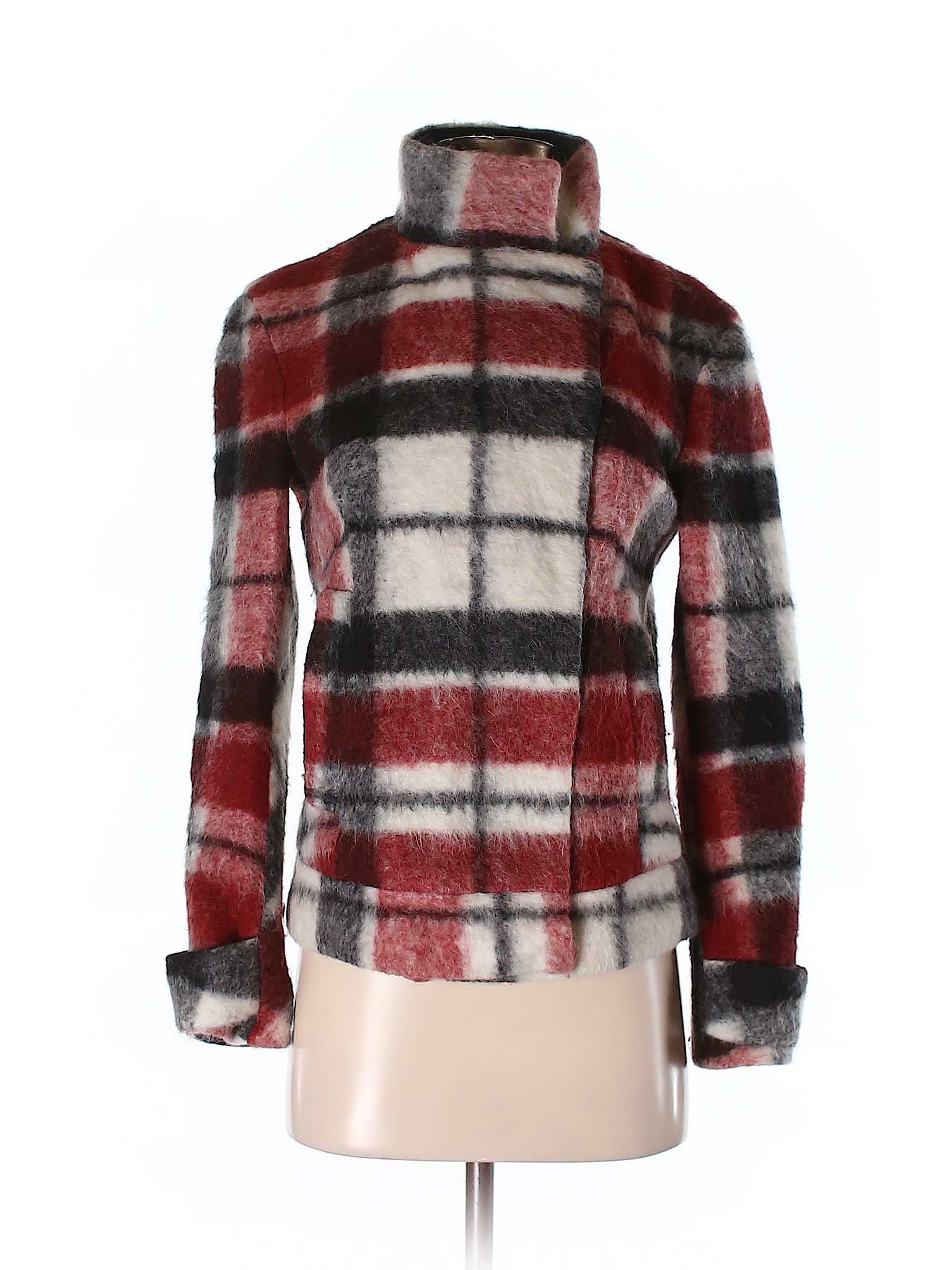 Zara Basic Checkered-gingham Burgundy Coat Size S - 61% off | thredUP