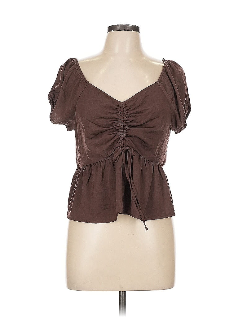 Pink Rose 100% Polyester Brown Short Sleeve Top Size L - photo 1
