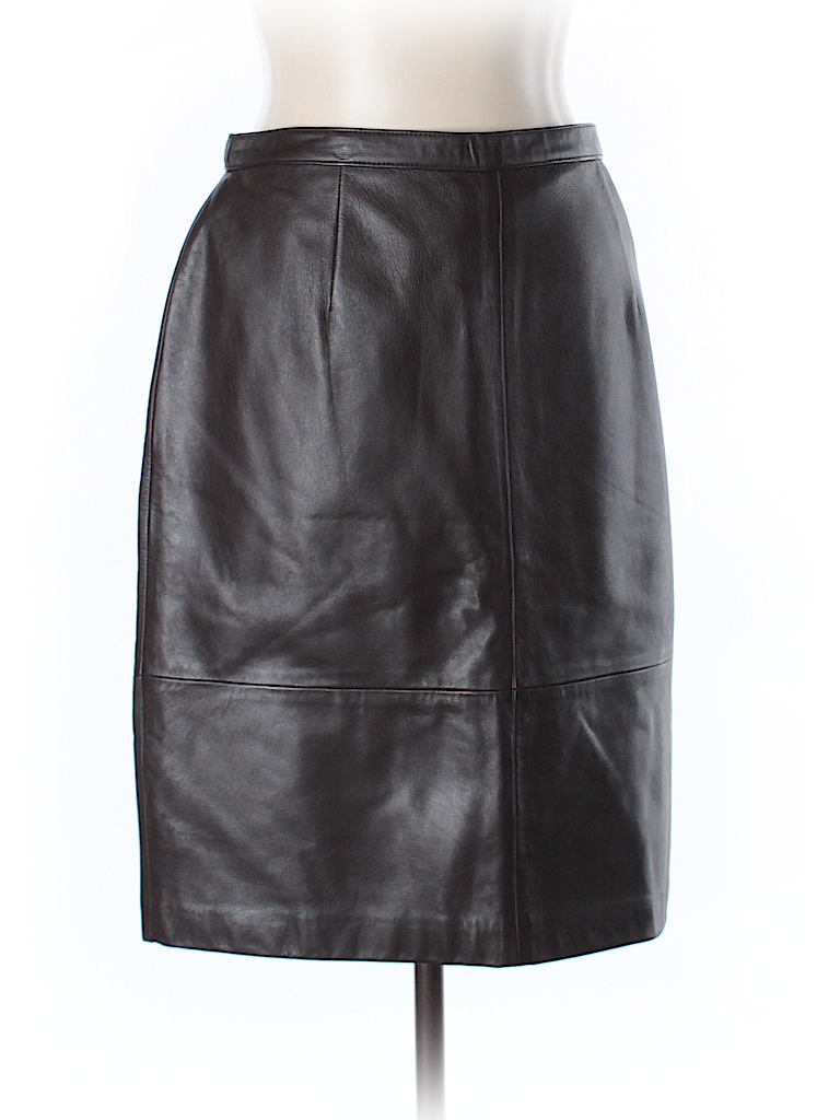 Talbots 100% Leather Solid Brown Leather Skirt Size 12 (Petite) - 80%