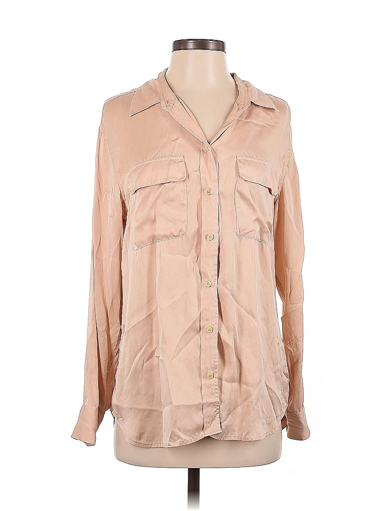 Click to view more detailed imagery on our partner's website Pre-owned Equipment Long Sleeve Silk Top Tan Cowl Neck Tops In Brown