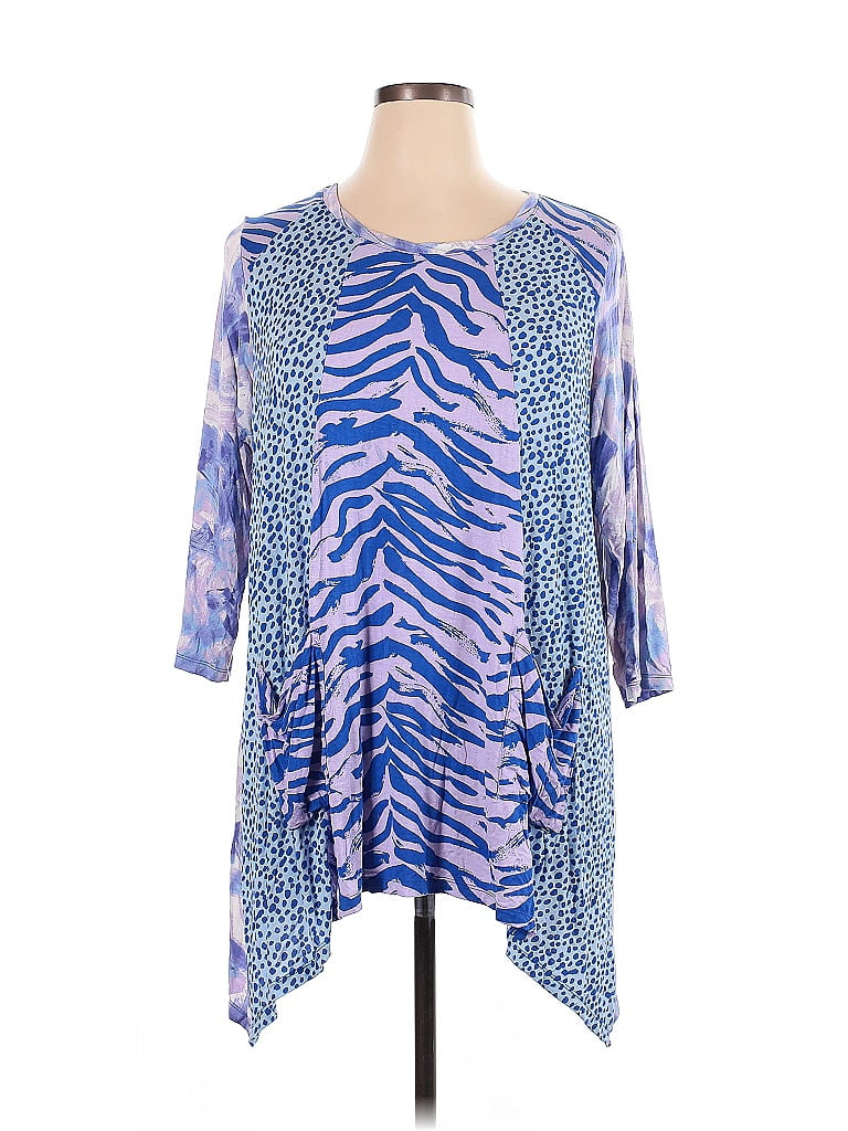 LOGO by Lori Goldstein Blue 3/4 Sleeve T-Shirt Size 1X - photo 1
