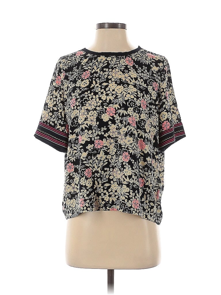 Scotch & Soda 100% Polyester Floral Black Short Sleeve Blouse Size P (petite) - photo 1