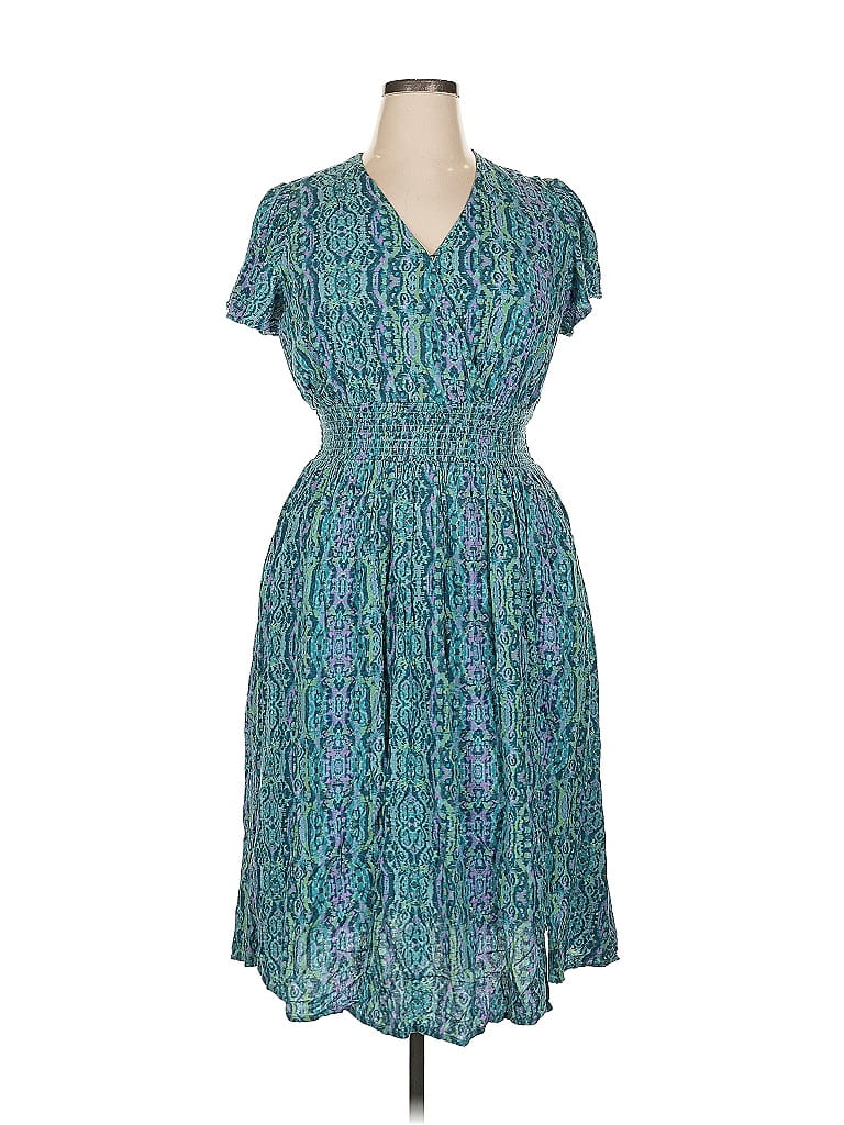 Terra & Sky 100% Viscose Paisley Teal Casual Dress Size 0X - photo 1
