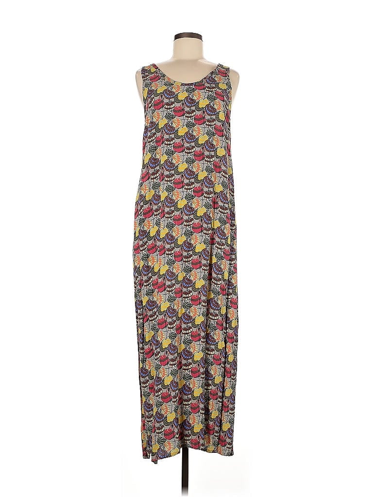 Flax 100% Rayon Print Gray Casual Dress Size 6 - photo 1