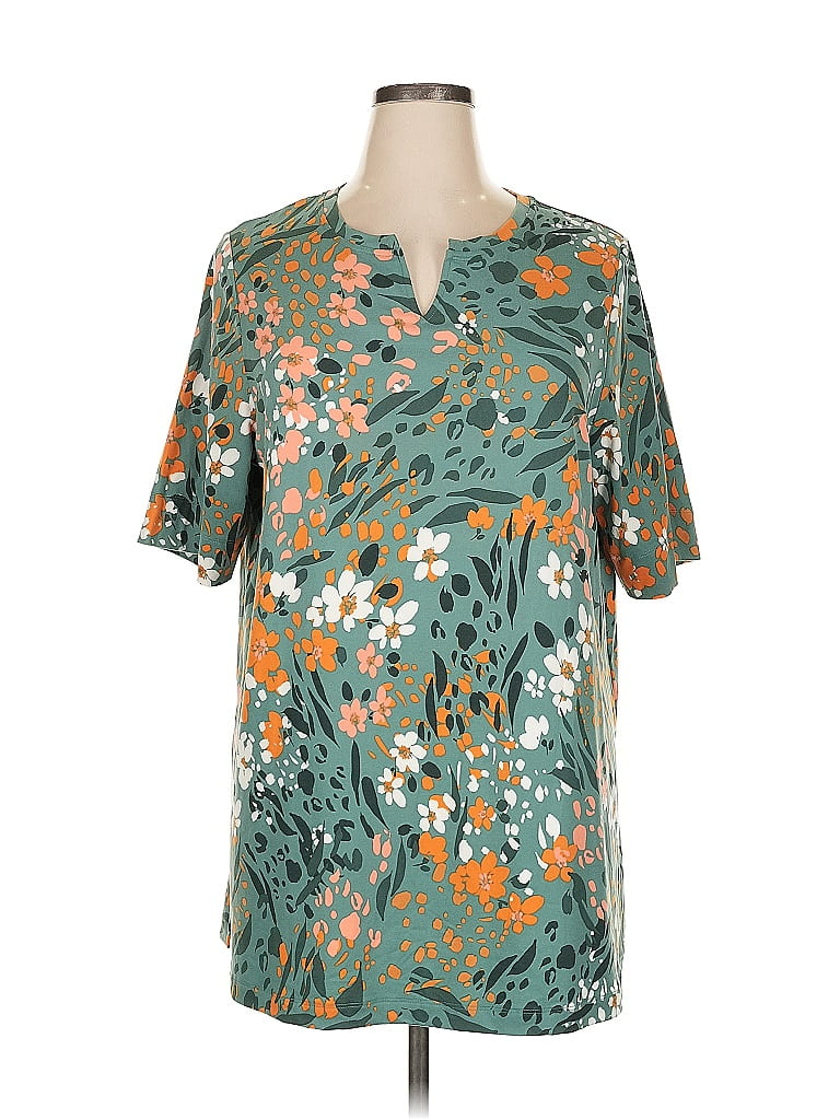 Cuddl Duds Floral Green Short Sleeve T-Shirt Size 1X - photo 1