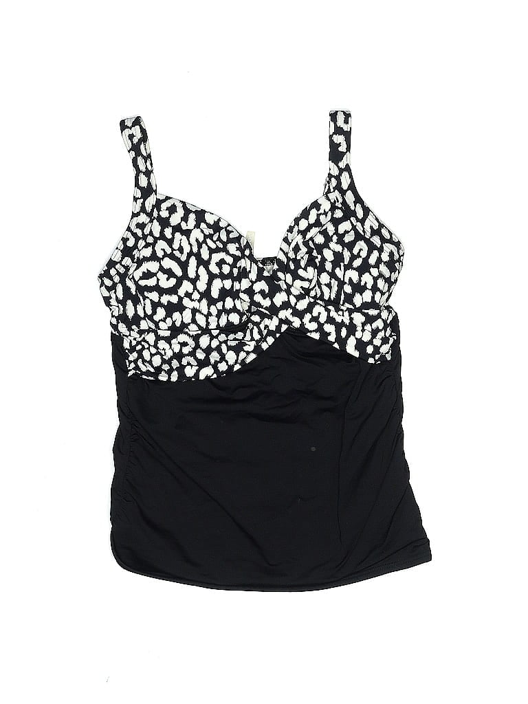 Click to view more detailed imagery on our partner's website Pre-owned Lands' End Swimsuit Top Black Animal Print Pattern Swimwear
