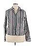 Doncaster Collection Stripes Gray Long Sleeve Silk Top Size 18 - photo 1
