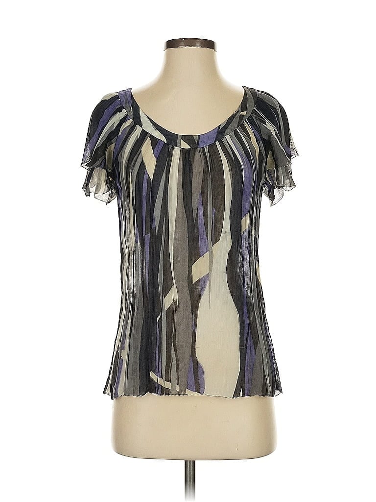 Pre-owned 7 For All Mankind Short Sleeve Silk Top Gray Scoop Neck Tops