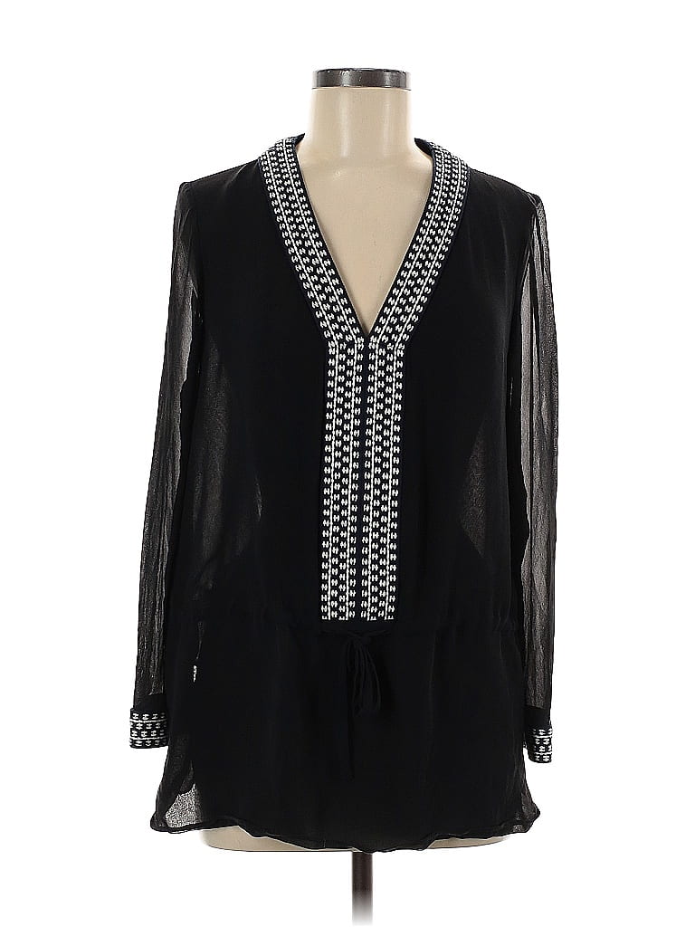 Tory Burch 100% Silk Black Long Sleeve Silk Top Size 6 - photo 1