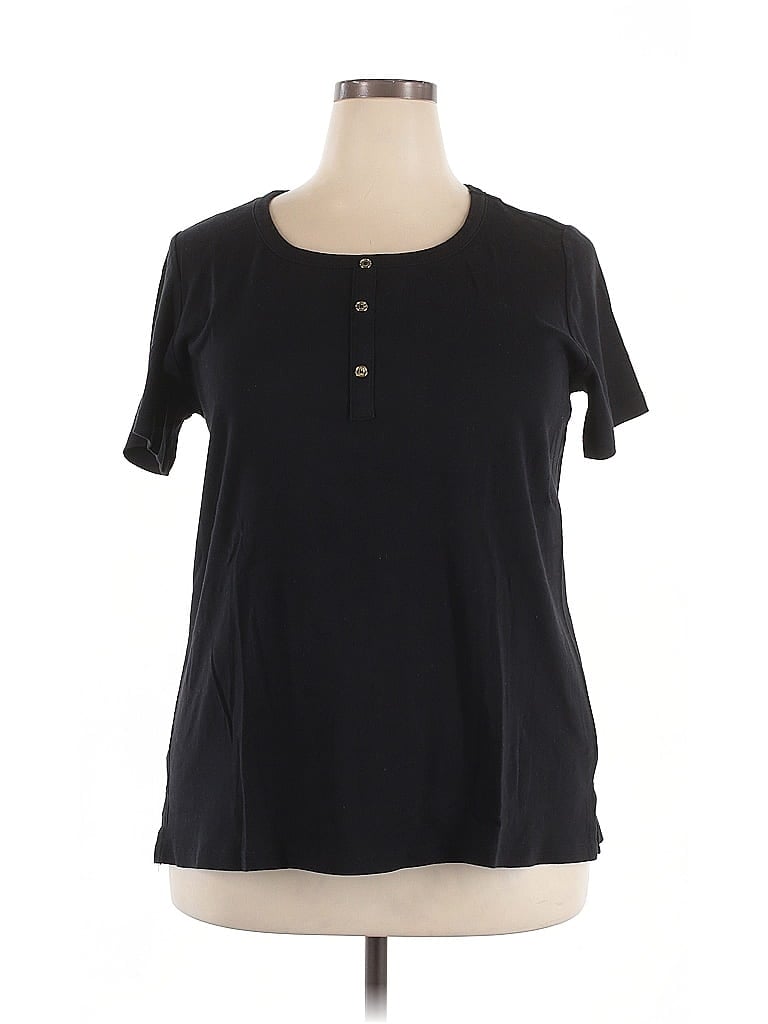 Anne Klein Sport 100% Cotton Black Short Sleeve Henley Size 2X - photo 1