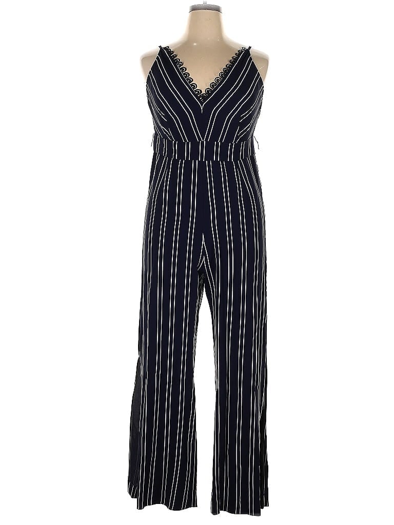 ML Monique Lhuillier Stripes Blue Jumpsuit Size 16 - photo 1