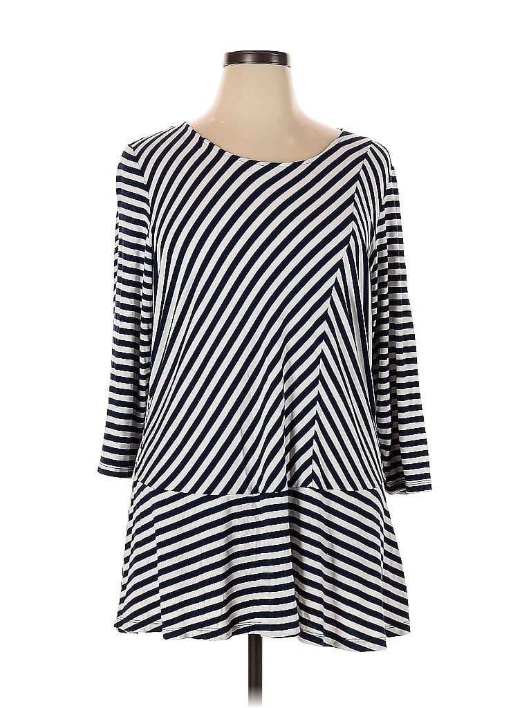 Pre-owned Dennis By Dennis Basso 3/4 Sleeve Top Blue Boatneck Tops