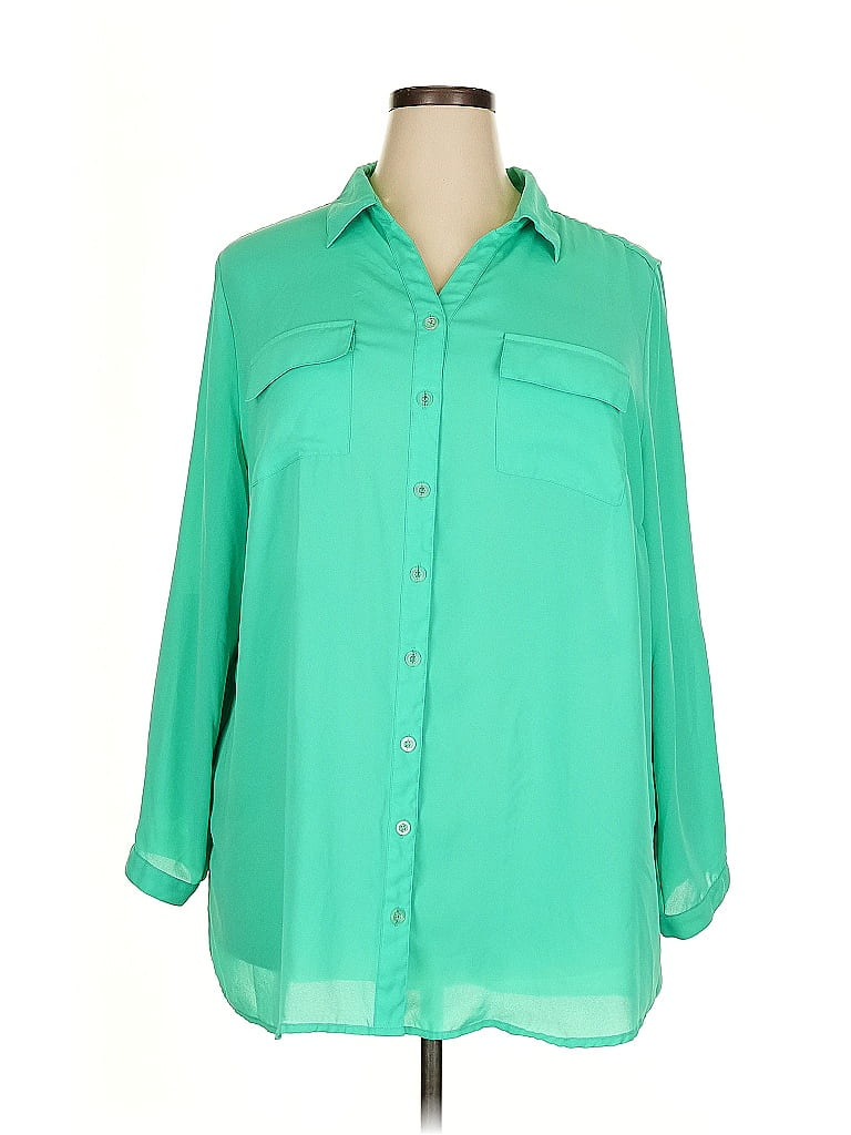 Cj Banks Color Block Teal 3/4 Sleeve Button-Down Shirt Size 2X - photo 1