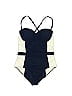Tory Burch Color Block Blue One Piece Swimsuit Size L - photo 1