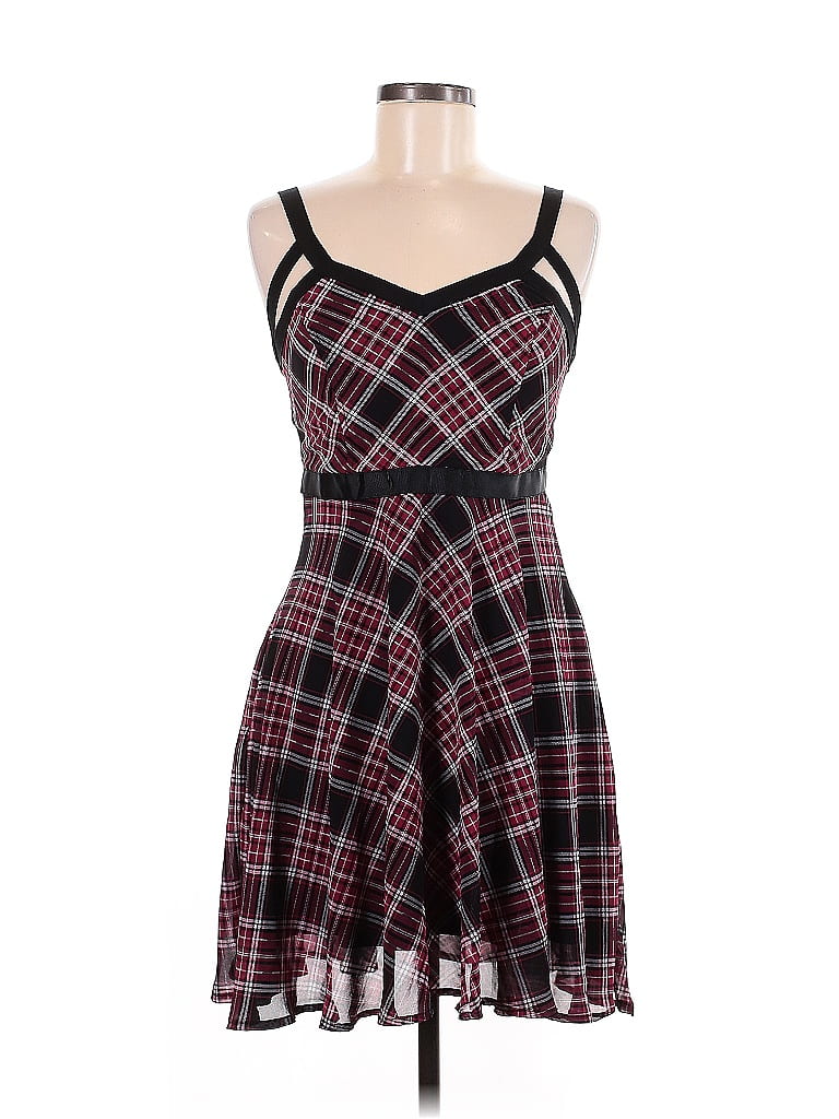 Hot Topic 100% Polyester Plaid Burgundy Cocktail Dress Size M - photo 1