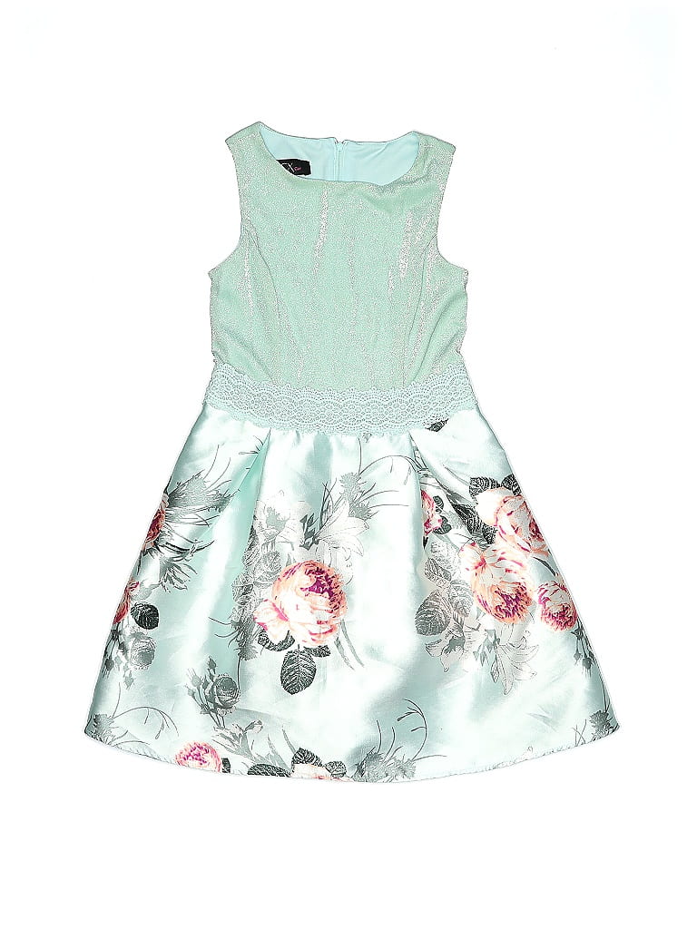 BCX Girl 100% Polyester Floral Teal Dress Size 12 (big kids) - photo 1