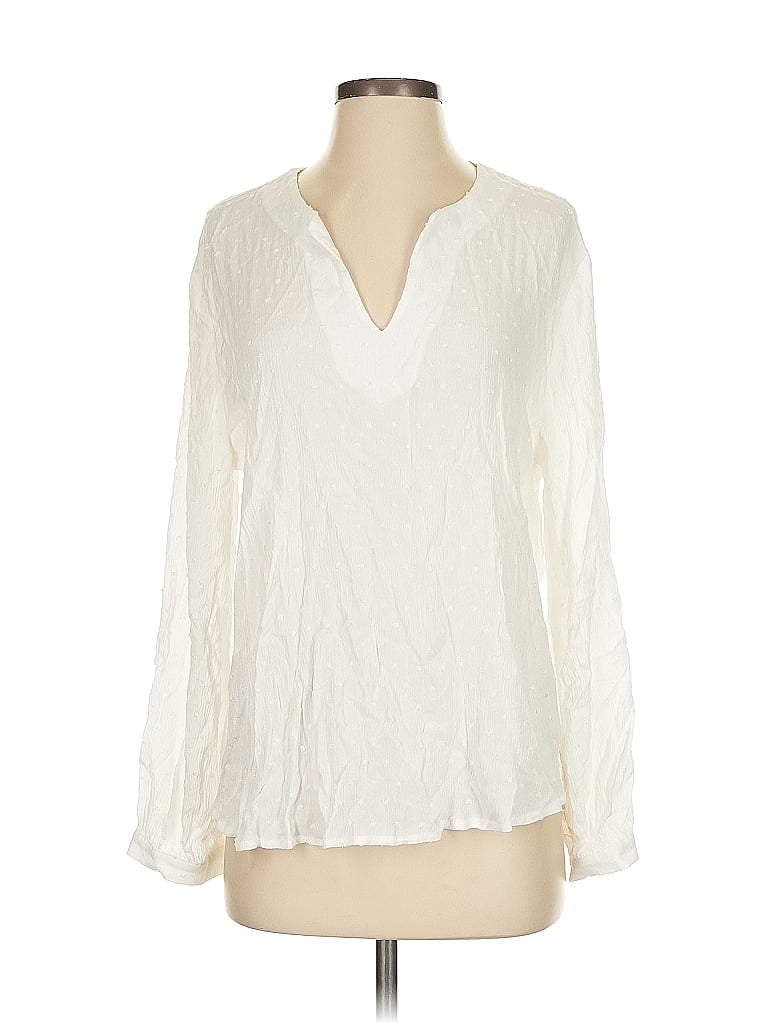 Pre-owned Gibson Look Long Sleeve Blouse In White