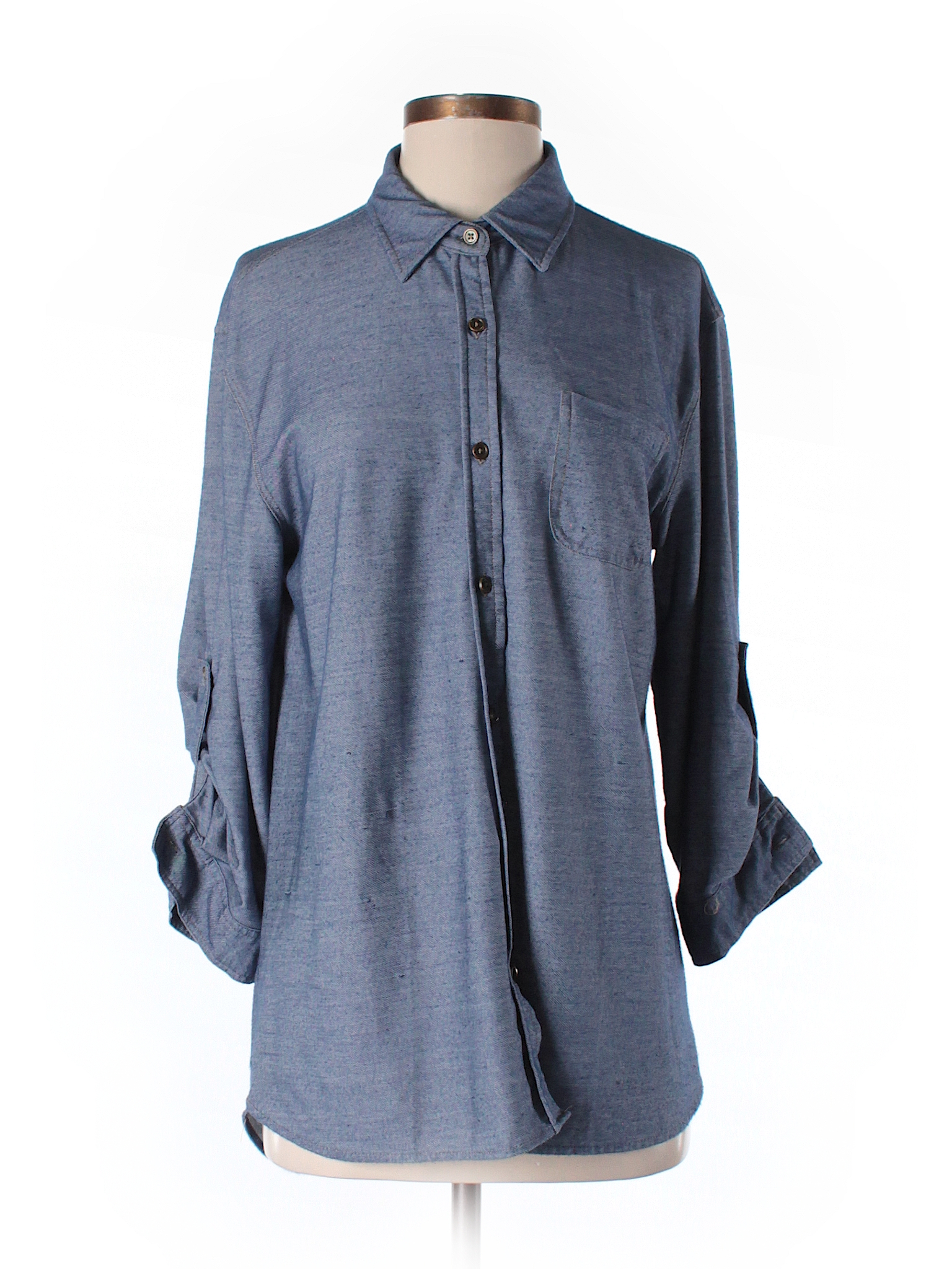 Eden & Olivia Solid Blue 3/4 Sleeve Button-Down Shirt Size M - 71% off ...