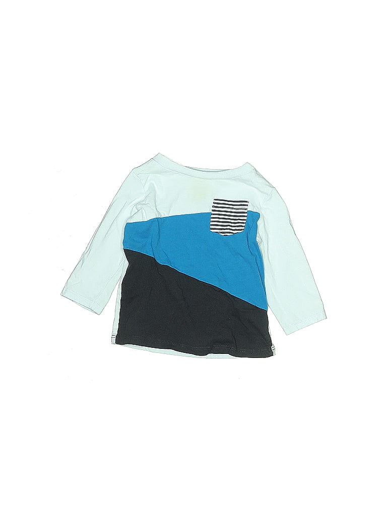 First Impressions 100% Cotton Color Block Blue 3/4 Sleeve T-Shirt Size 6-9 mo - photo 1