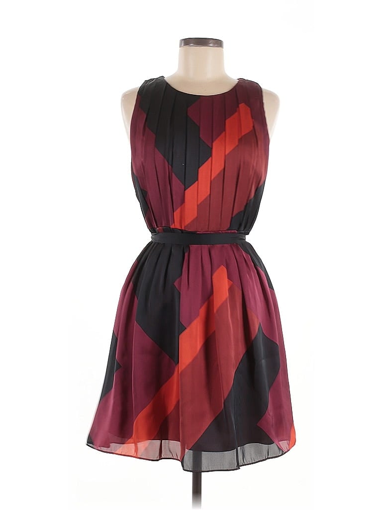 Jennifer Lopez 100% Polyester Argyle Burgundy Cocktail Dress Size 8 - photo 1