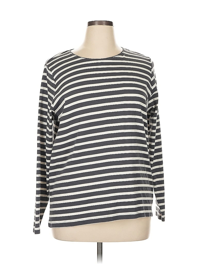 Pre-owned Cj Banks Long Sleeve Top Gray Boatneck Tops