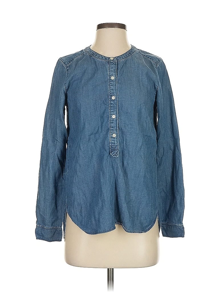 Pre-owned Ann Taylor Loft Long Sleeve Button Down Shirt In Blue