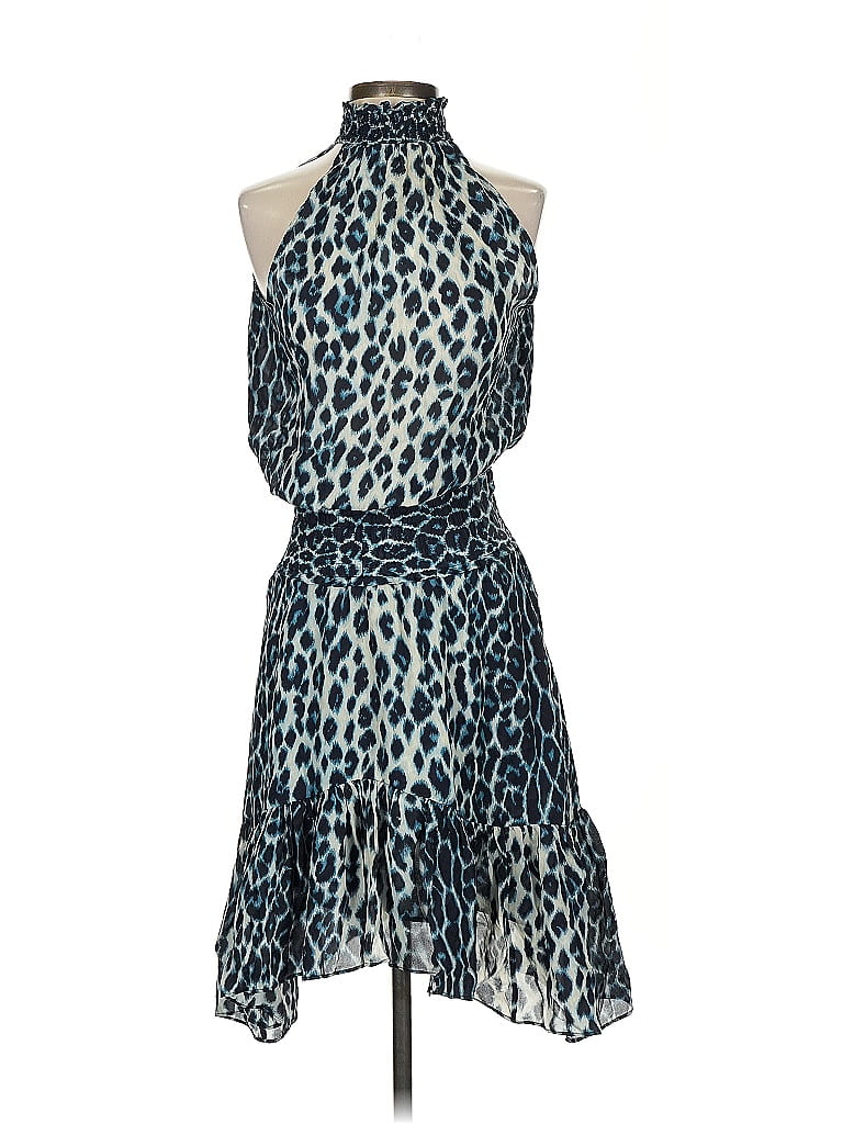 A.L.C. 100% Silk Animal Print Blue Cocktail Dress Size 4 - photo 1