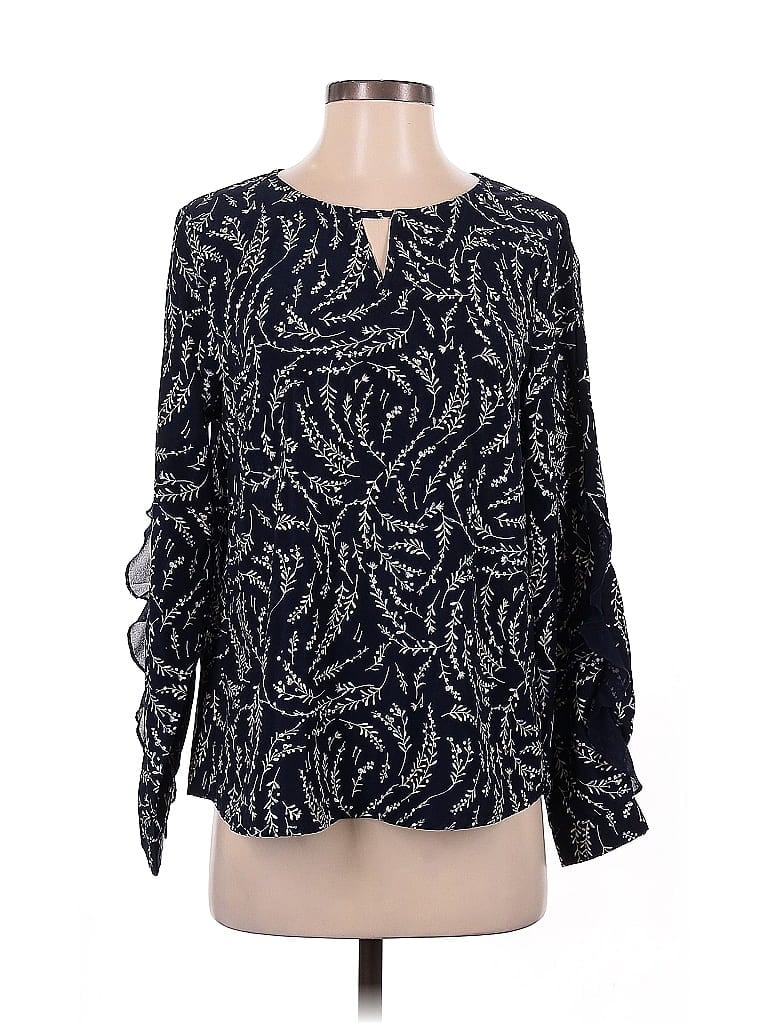 Pre-owned Allegra K Long Sleeve Blouse In Blue