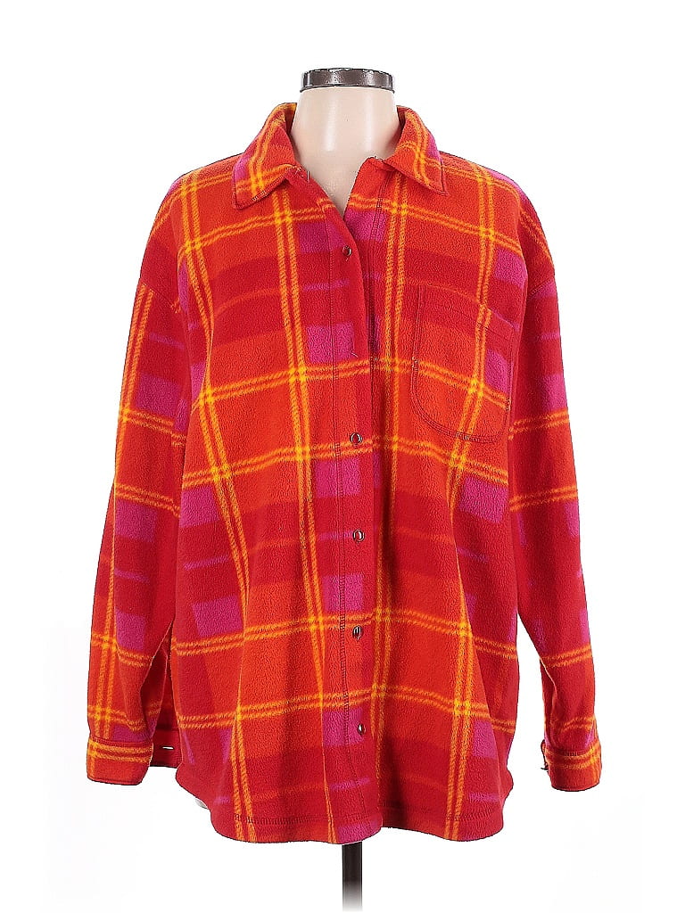 New York & Company 100% Polyester Plaid Orange Fleece Size L - photo 1