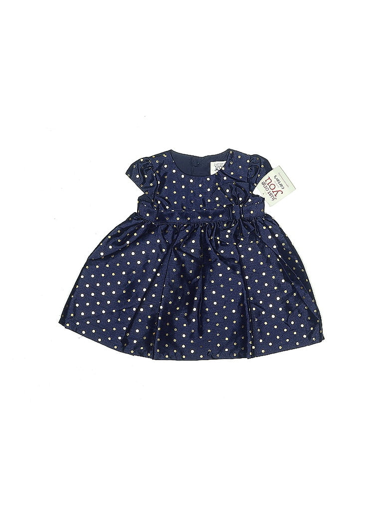 Just One You Made by Carter's 100% Polyester Polka Dots Metallic Blue Dress 0-3 MO / 3 MO - photo 1