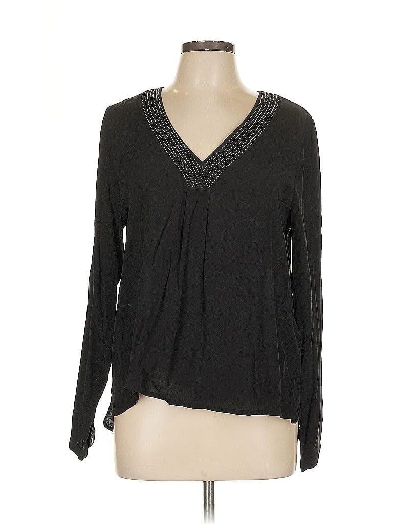 Pre-owned H&m Long Sleeve Blouse In Black