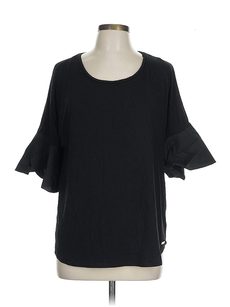 Pre-owned Calvin Klein 3/4 Sleeve Top Black Cold Shoulder Neckline Tops