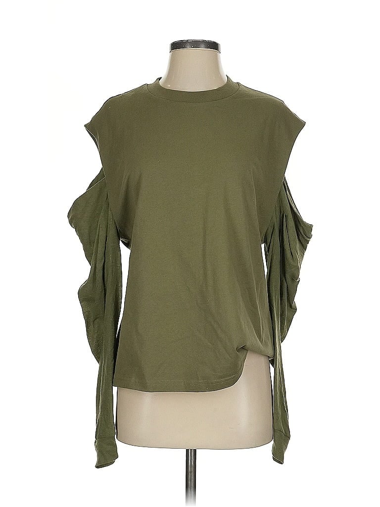 Pre-owned Rta Road To Awe Short Sleeve Top Green Cold Shoulder Neckline Tops