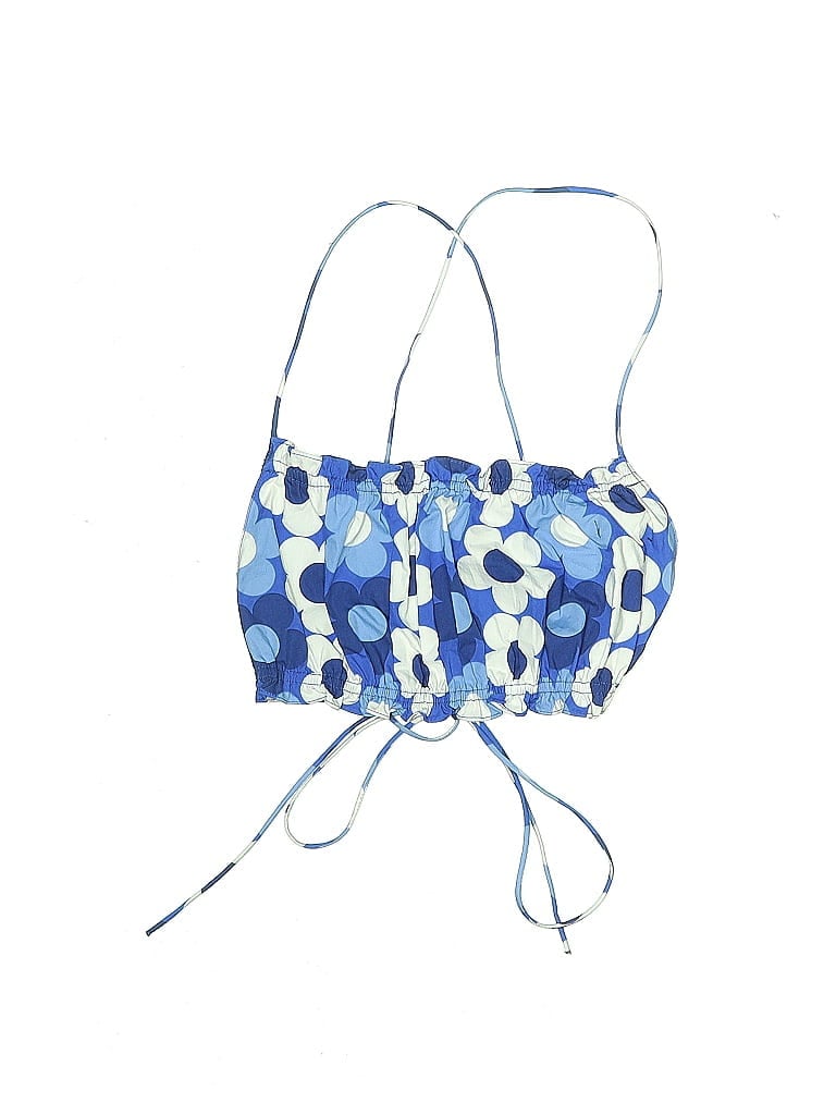 Pre-owned Zara Swimsuit Top Blue Floral Pattern Swimwear