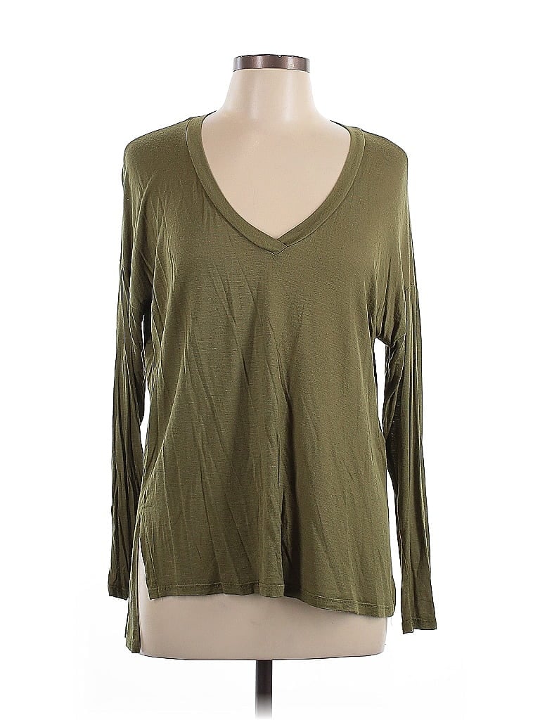 Pre-owned All In Favor Long Sleeve Top Green V Neck Tops