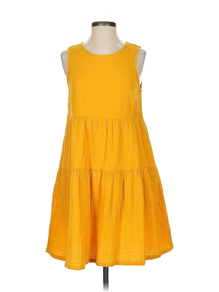 Universal Thread 100% Cotton Solid Yellow Casual Dress Size S - photo 1