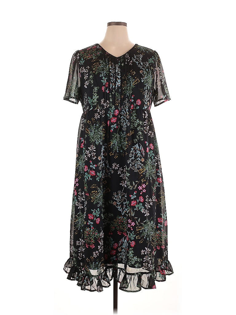 Woman Within 100% Polyester Floral Black Casual Dress Size 16 - photo 1