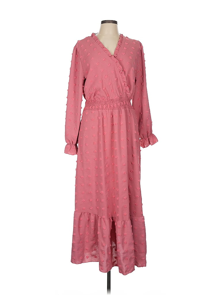 Fashion 100% Polyester Pink Casual Dress Size L - photo 1