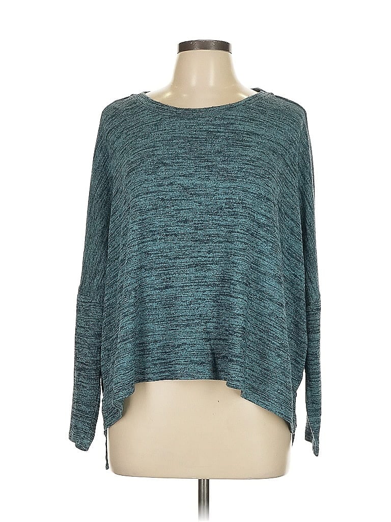 Pre-owned Context Exclusively For Lord & Taylor Long Sleeve Top Teal Boatneck Tops In Blue