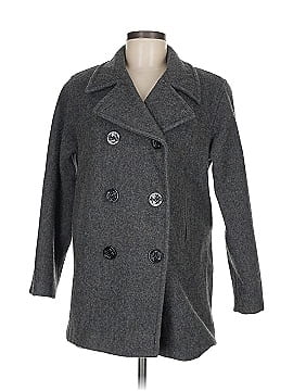 Marvin Richards top Wool Blend Boucle Single Breasted Pea Coat Black Ivory USA Sz 8