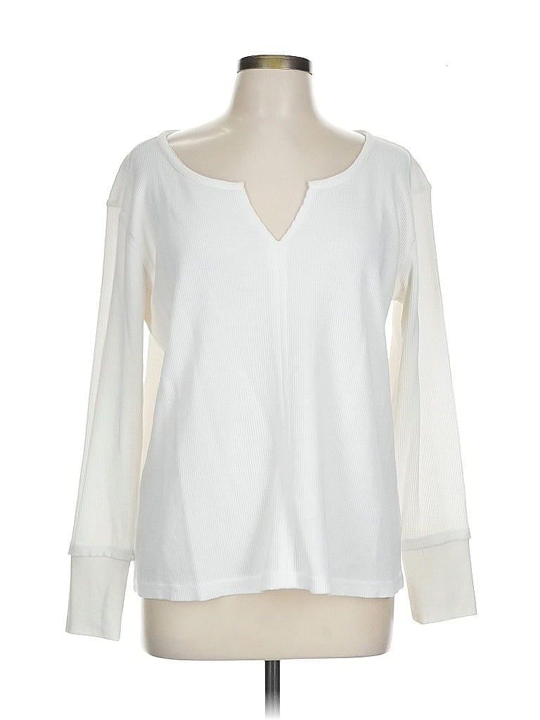 Pre-owned Caslon Long Sleeve Top White Plunge Neckline Tops