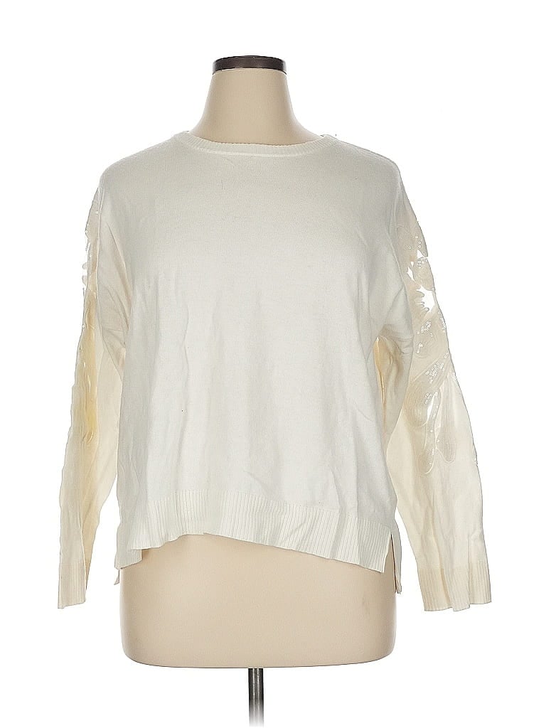 Pre-owned Inc International Concepts Long Sleeve T-shirt In White