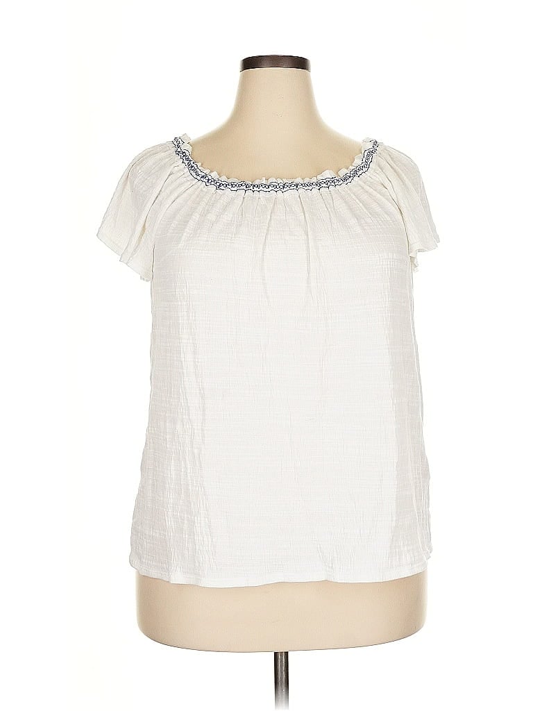 Pre-owned Max Studio Short Sleeve Blouse In White