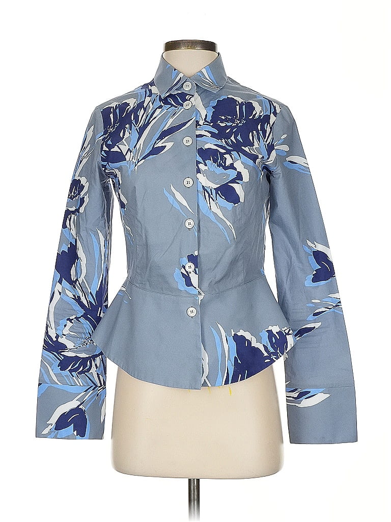 Piazza Sempione 100% Cotton Print Blue Long Sleeve Blouse Size EU (IT) 40 / US 4 - photo 1
