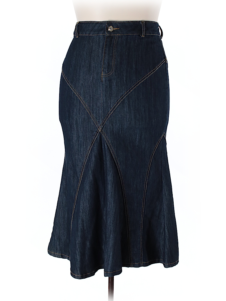 Ashley Stewart Solid Dark Blue Denim Skirt Size 14w - 55% off | ThredUp