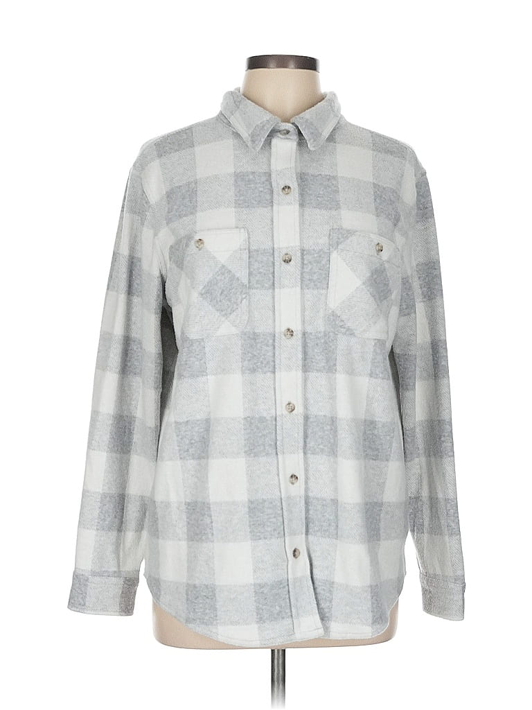 Member's Mark Checkered-gingham Gray Long Sleeve Blouse Size L - photo 1
