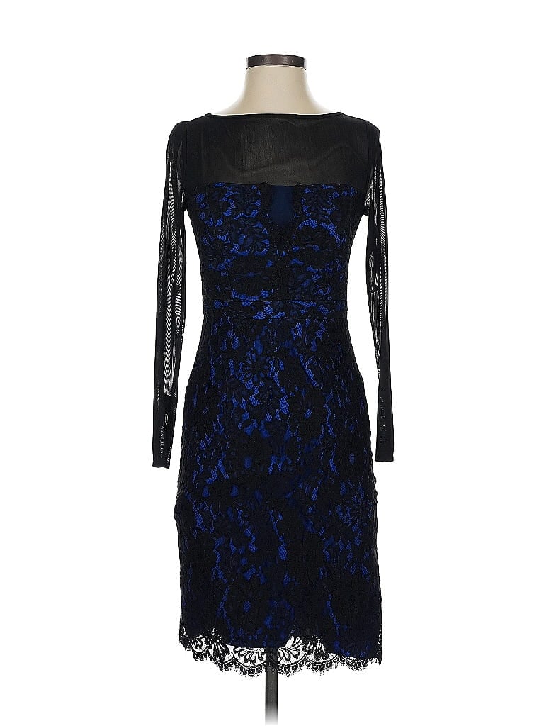ML Monique Lhuillier Graphic Blue Black Cocktail Dress Size 2 - photo 1