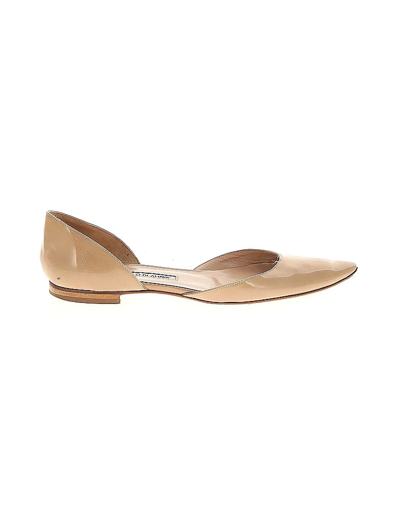 Manolo Blahnik 100% Patent Leather Tan Patent Flats Size EU 39 1/2 - photo 1