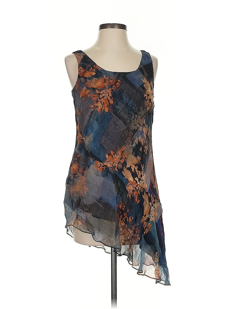 Pre-owned Peruvian Connection Sleeveless Silk Top Blue Scoop Neck Tops