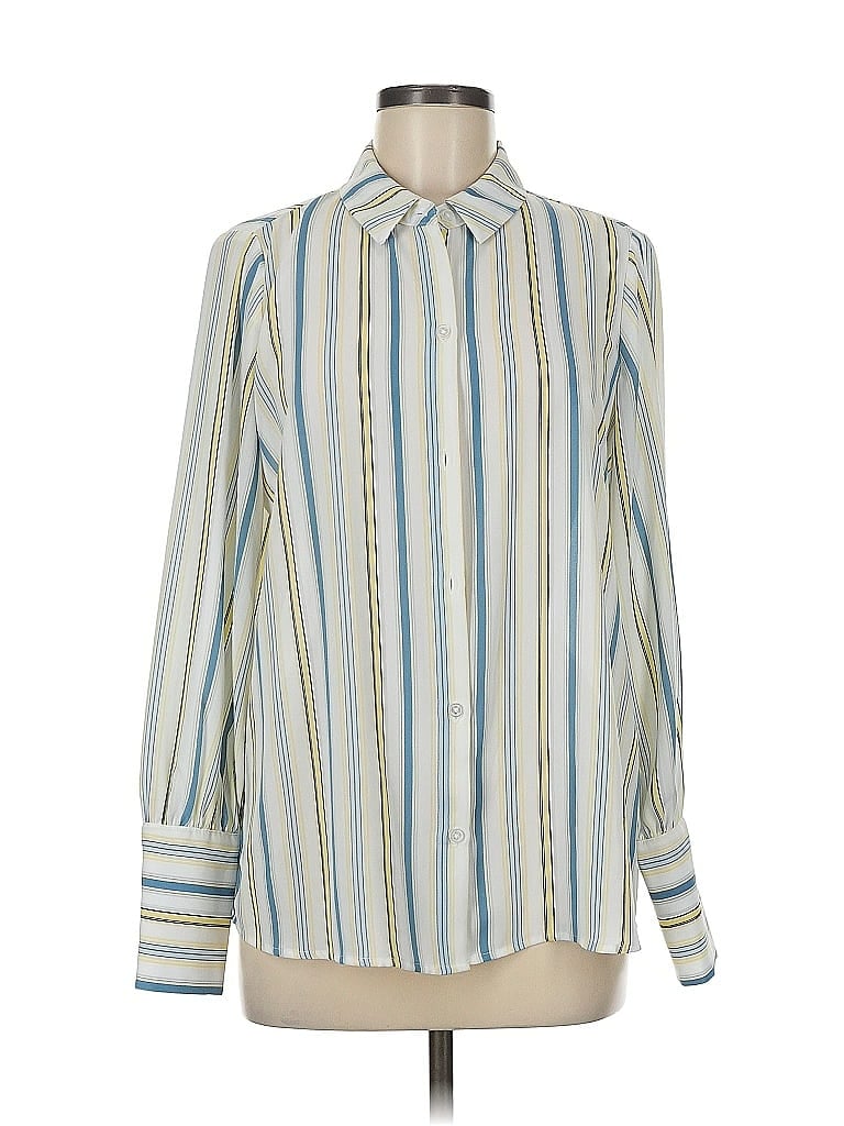 Pre-owned Halogen Long Sleeve Blouse In White